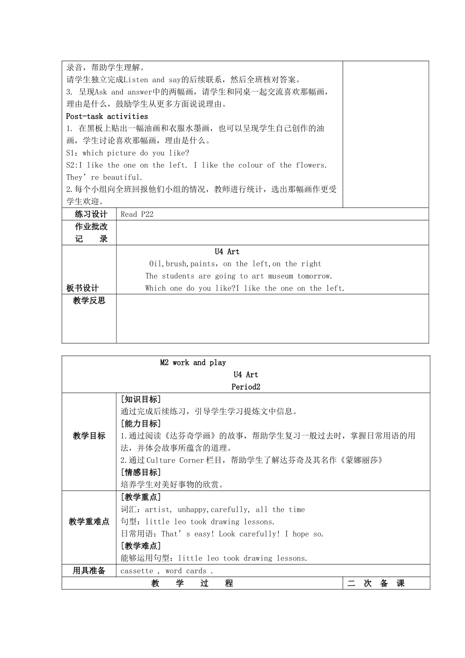 六年级英语下册 Module 2 Work and play Unit 4《Art》教案 牛津上海版（三起）-牛津上海版小学六年级下册英语教案_第2页