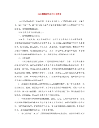 2020禁毒宣传工作计划范文 