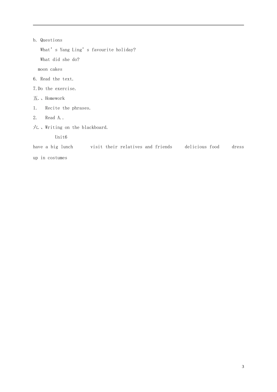 六年级英语上册 Unit6 第四课时教案 苏教牛津版_第3页