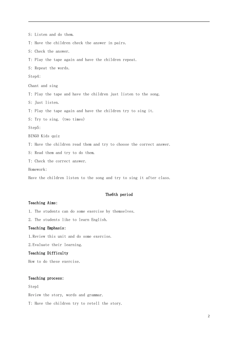 六年级英语上册 Unit3 Lesson5-6教案 北师大版_第2页