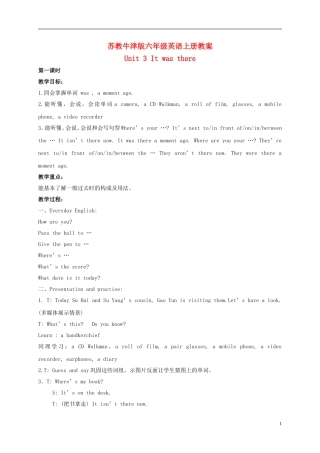 六年级英语上册 Unit3 Lessson9-10教案 苏教牛津版