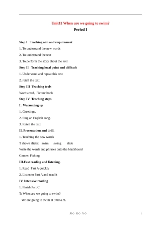 六年级英语上册 Unit11 When are we going to swim period1教案 湘少版
