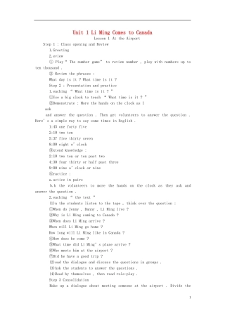六年级英语上册 unit1 Lesson1(4)教案 冀教版