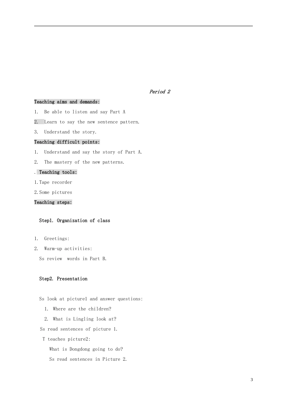 六年级英语上册 Unit 9（2）教案 湘少版_第3页