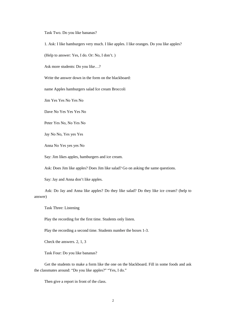 六年级英语上册 Unit 9 Do you like bananas教案(2) 鲁教版_第2页