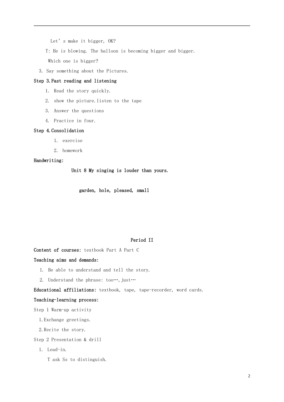 六年级英语上册 Unit 8教案 湘少版_第2页