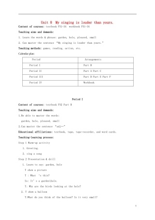 六年级英语上册 Unit 8教案 湘少版