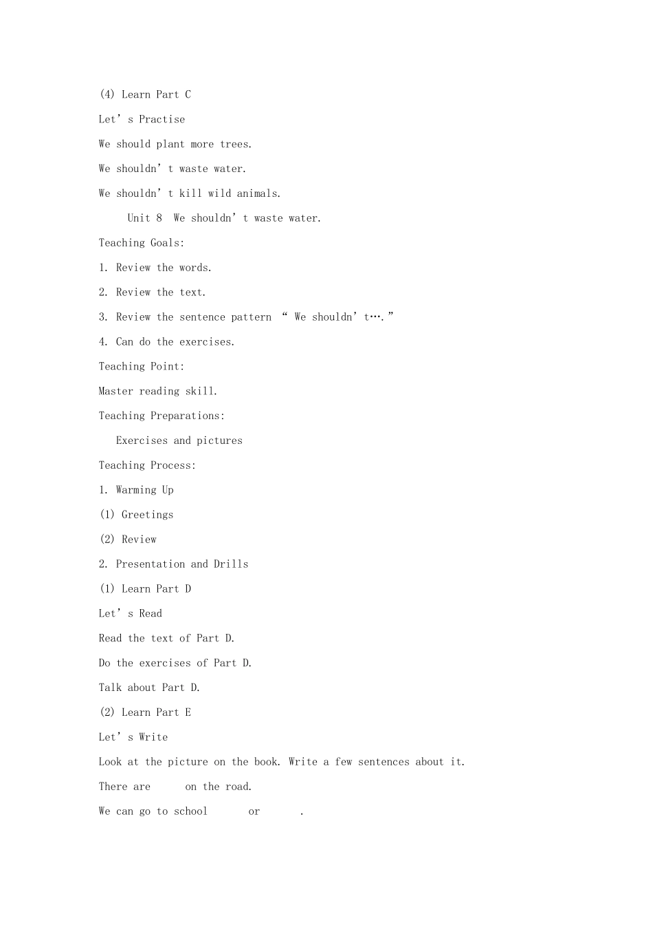 六年级英语上册 Unit 8 We shouldn't waste water教案 湘少版-湘少版小学六年级上册英语教案_第2页