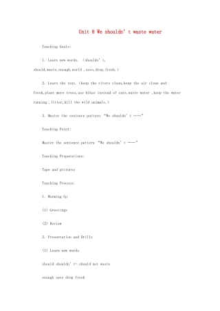 六年级英语上册 Unit 8 We shouldn’t waste water教案 湘少版-湘少版小学六年级上册英语教案