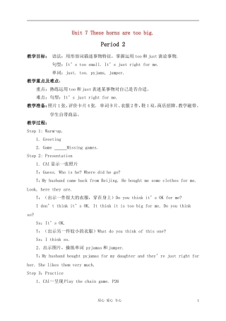 六年级英语上册 Unit 7 These horns are too big. period2教案 湘少版