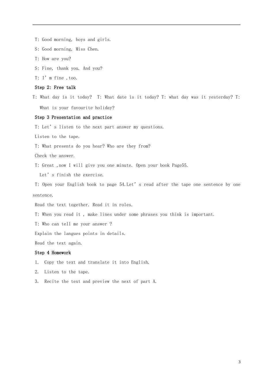 六年级英语上册 Unit 7 The Second and Third Period教案 苏教牛津版_第3页