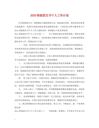 2020班级团支书个人工作计划 