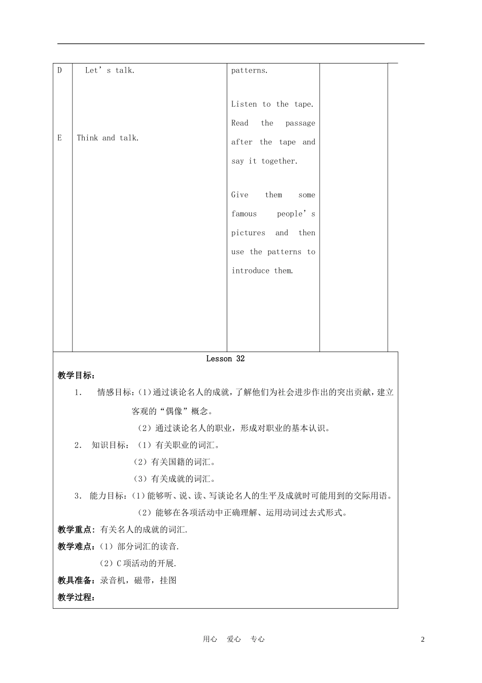 六年级英语上册 Unit 6 Lesson 31-32教案 人教新起点_第2页