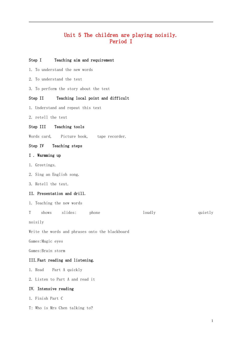 六年级英语上册 Unit 5 period 1教案 湘少版_第1页