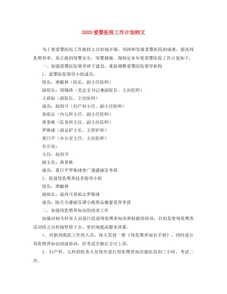 2020爱婴医院工作计划例文 