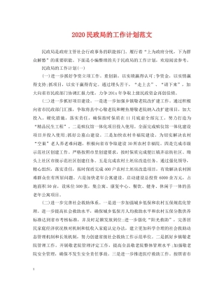 2020民政局的工作计划范文 