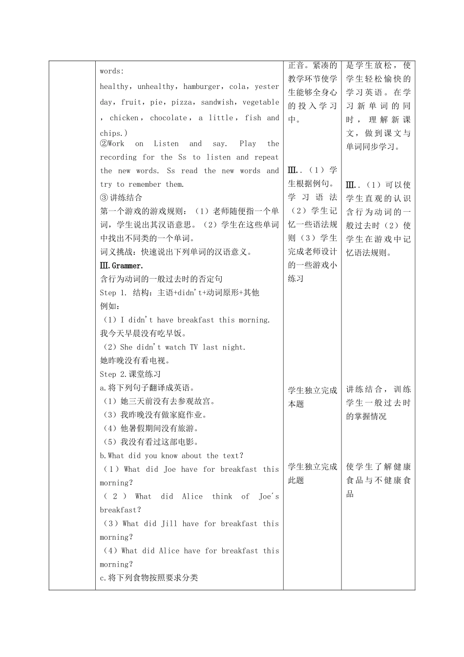 六年级英语上册 Unit 3《Healthy or unhealthy》（第1课时）教案 牛津上海版（深圳用）-牛津上海版小学六年级上册英语教案_第2页