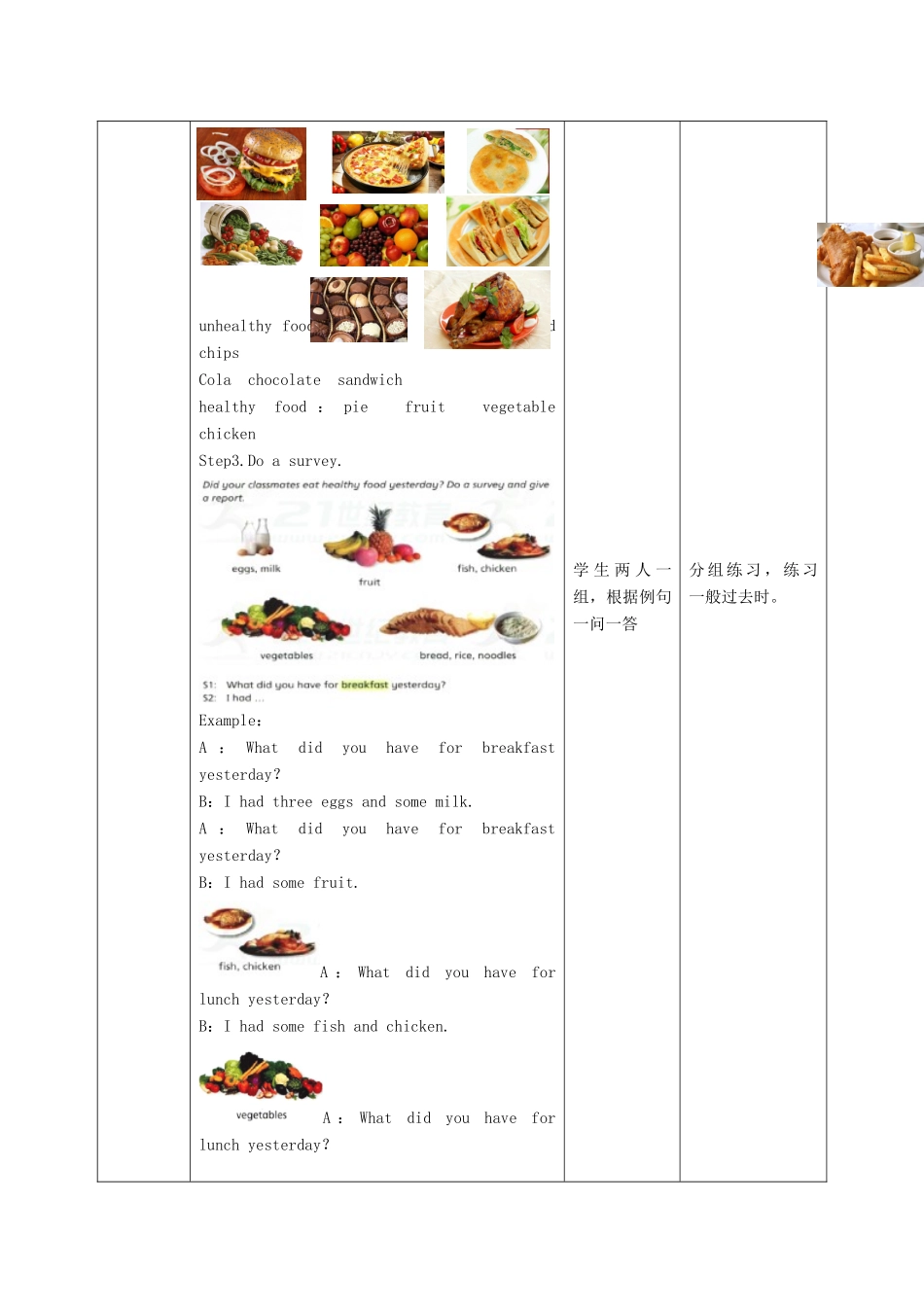 六年级英语上册 Unit 3《Healthy or unhealthy》（第1课时）教案 牛津上海版（深圳用）-牛津上海版小学六年级上册英语教案_第3页