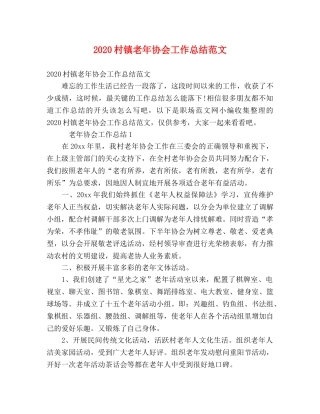 2020村镇老年协会工作总结范文 