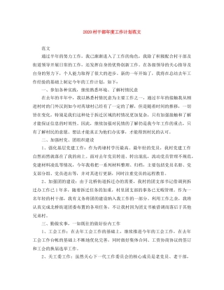 2020村干部年度工作计划范文 