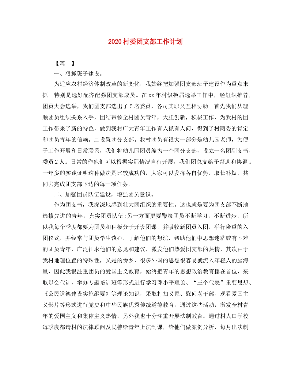 2020村委团支部工作计划 _第1页