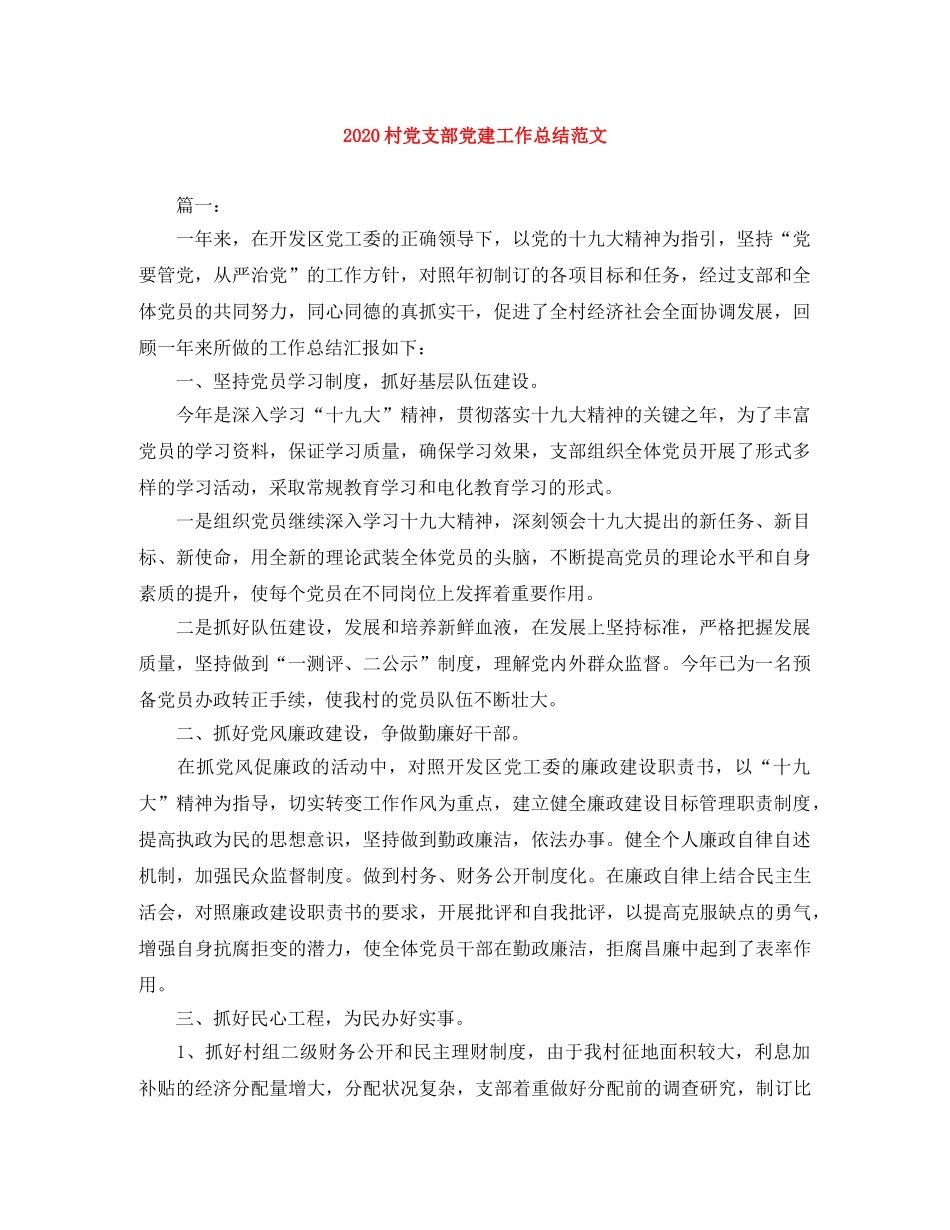2020村党支部党建工作总结范文 _第1页