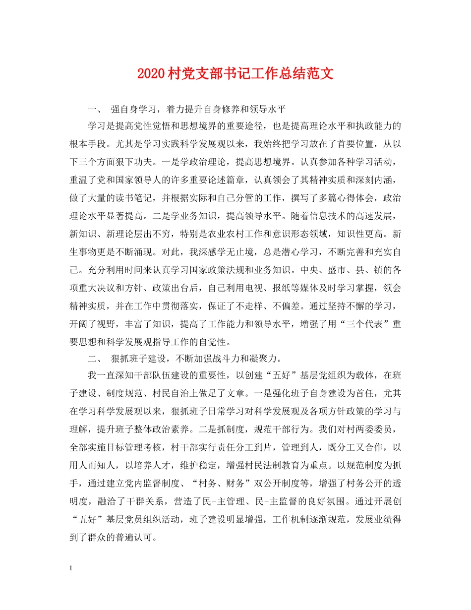 2020村党支部书记工作总结范文 _第1页