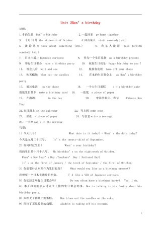 六年级英语上册 Unit 2Ben’s birthday 复习提纲 苏教牛津版