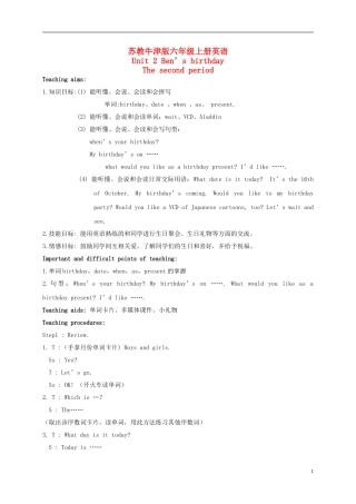 六年级英语上册 Unit 2 Period 2(2)教案 苏教牛津版