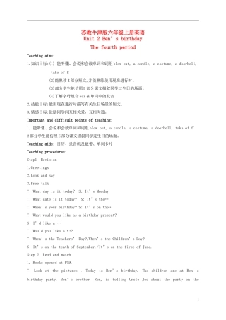 六年级英语上册 Unit 2 Period 4(2)教案 苏教牛津版
