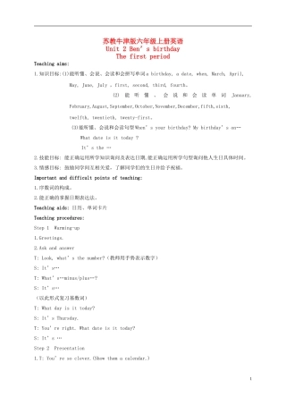 六年级英语上册 Unit 2 Period 1(2)教案 苏教牛津版