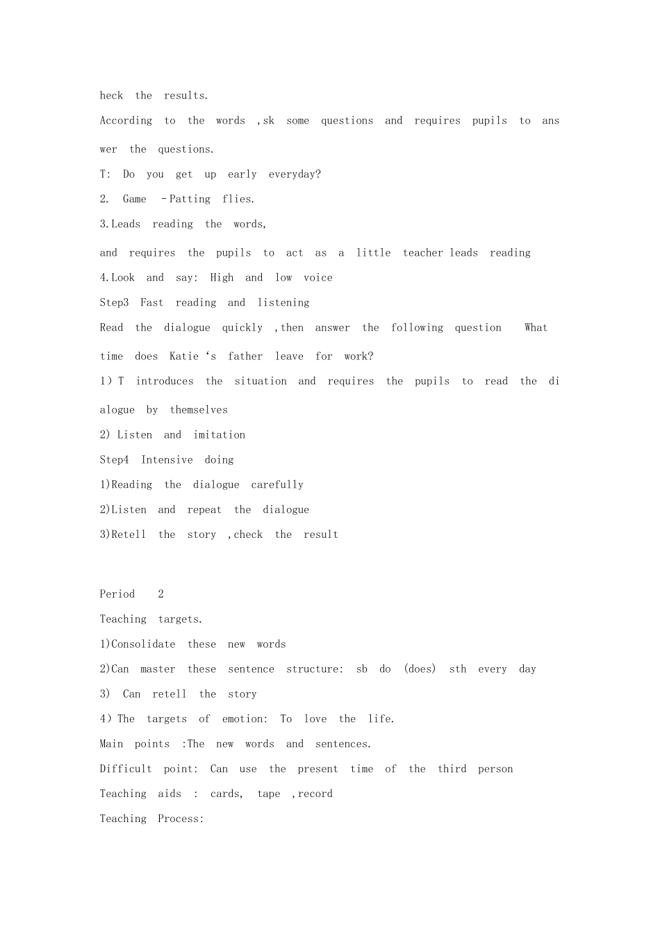 六年级英语上册 Unit 2 Katie always gets up early教案 湘少版-湘少版小学六年级上册英语教案_第2页