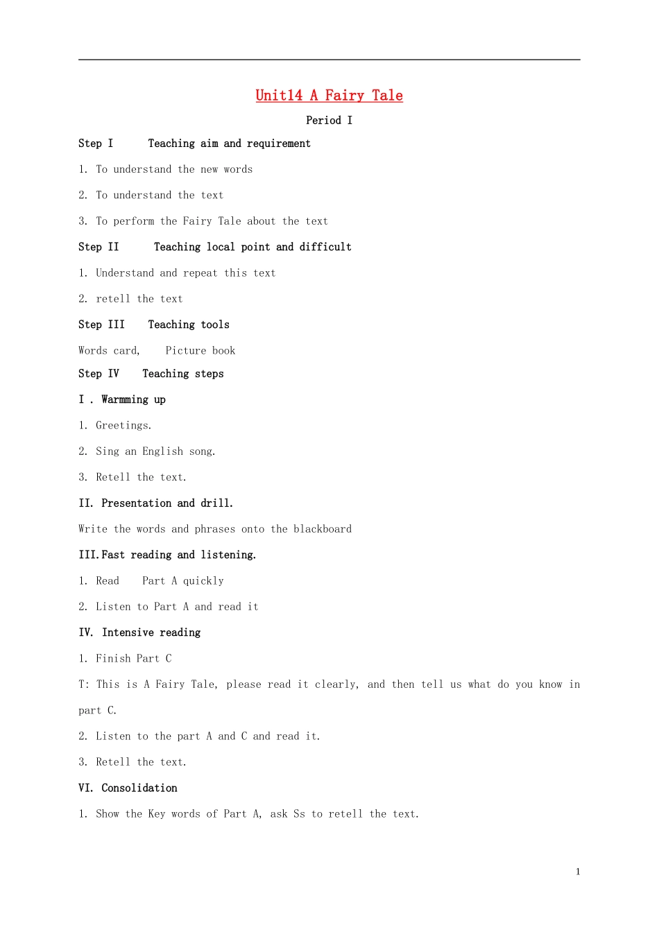 六年级英语上册 Unit 14 period 1教案 湘少版_第1页