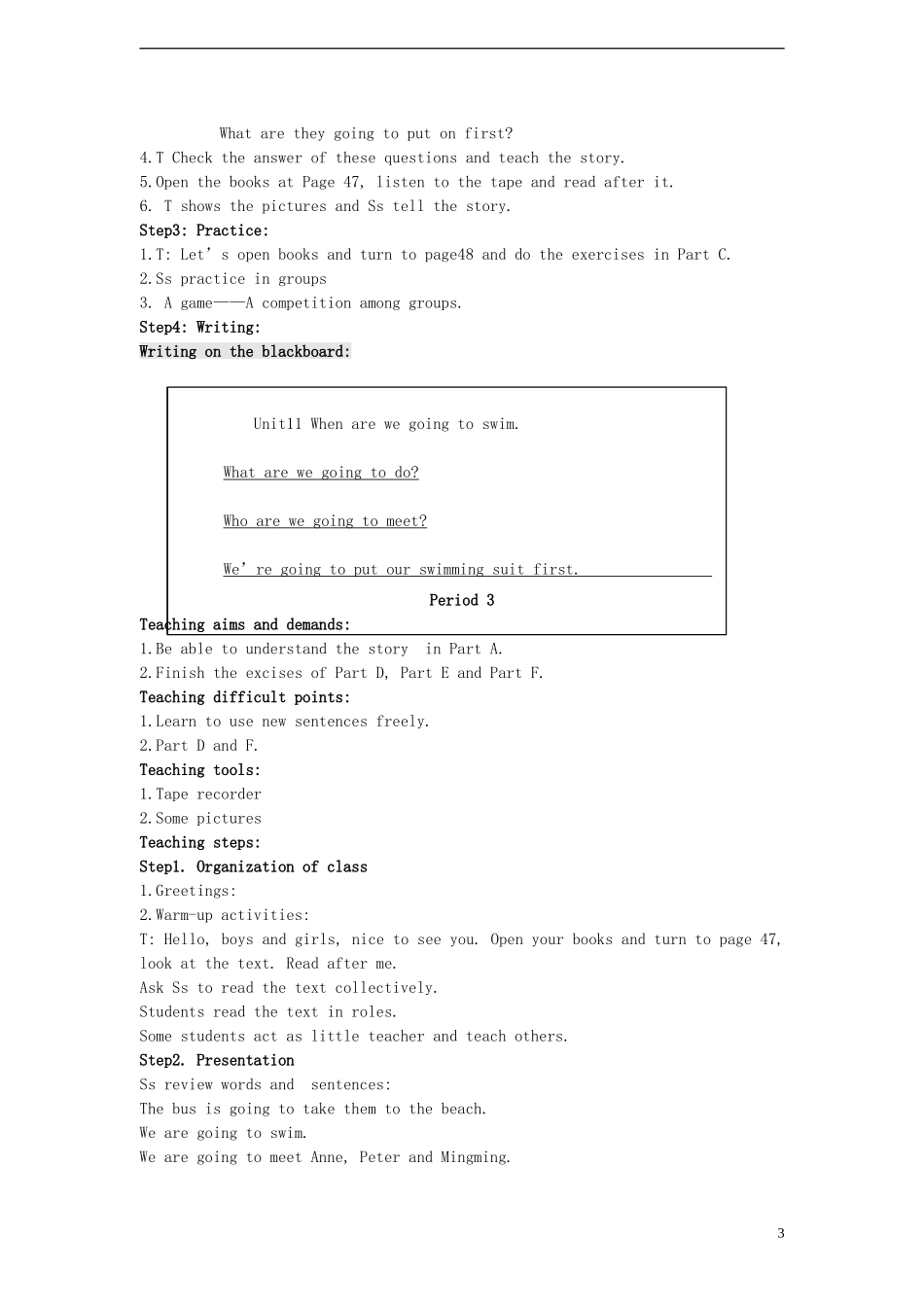 六年级英语上册 Unit 11教案 湘少版_第3页