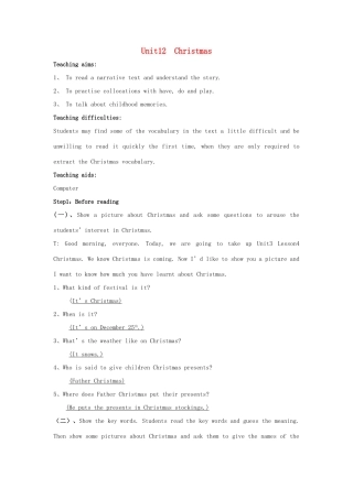 六年级英语上册 Unit 12 Christmas教案 湘少版-湘少版小学六年级上册英语教案