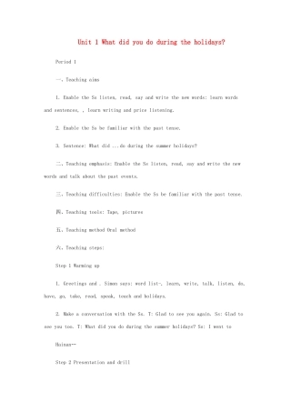 六年级英语上册 Unit 1 What did you do during the holidays教案 湘少版-湘少版小学六年级上册英语教案