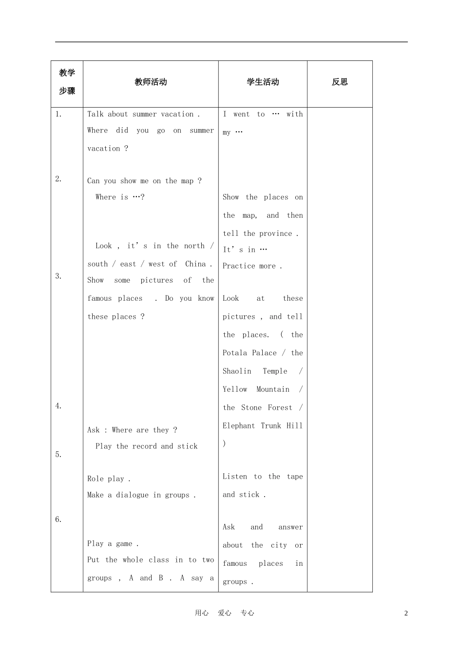 六年级英语上册 Unit 1 Lesson 1-2教案 人教新起点_第2页