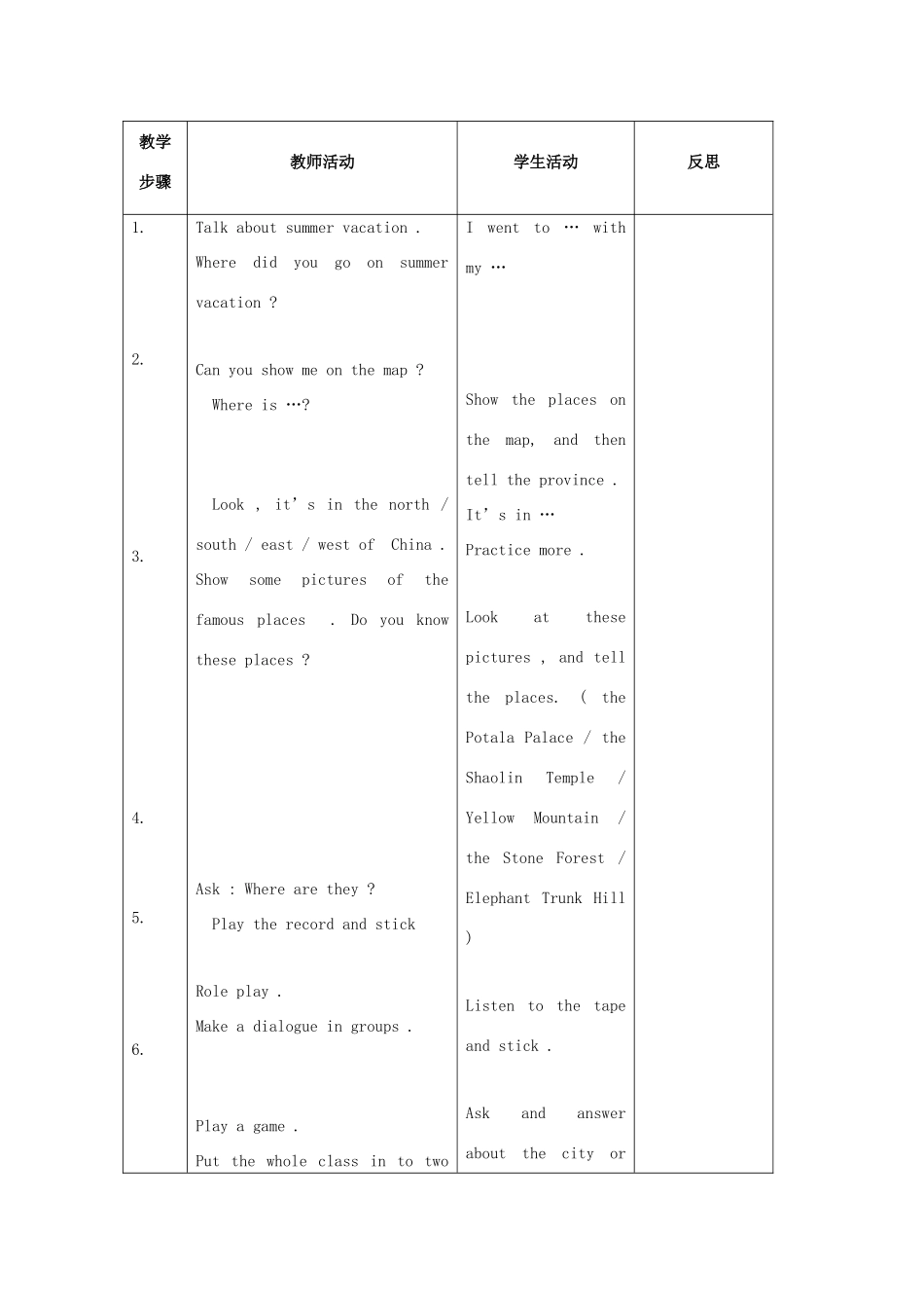 六年级英语上册 Unit 1 In china（Lesson 1-2）教案 人教新起点-人教新起点小学六年级上册英语教案_第2页