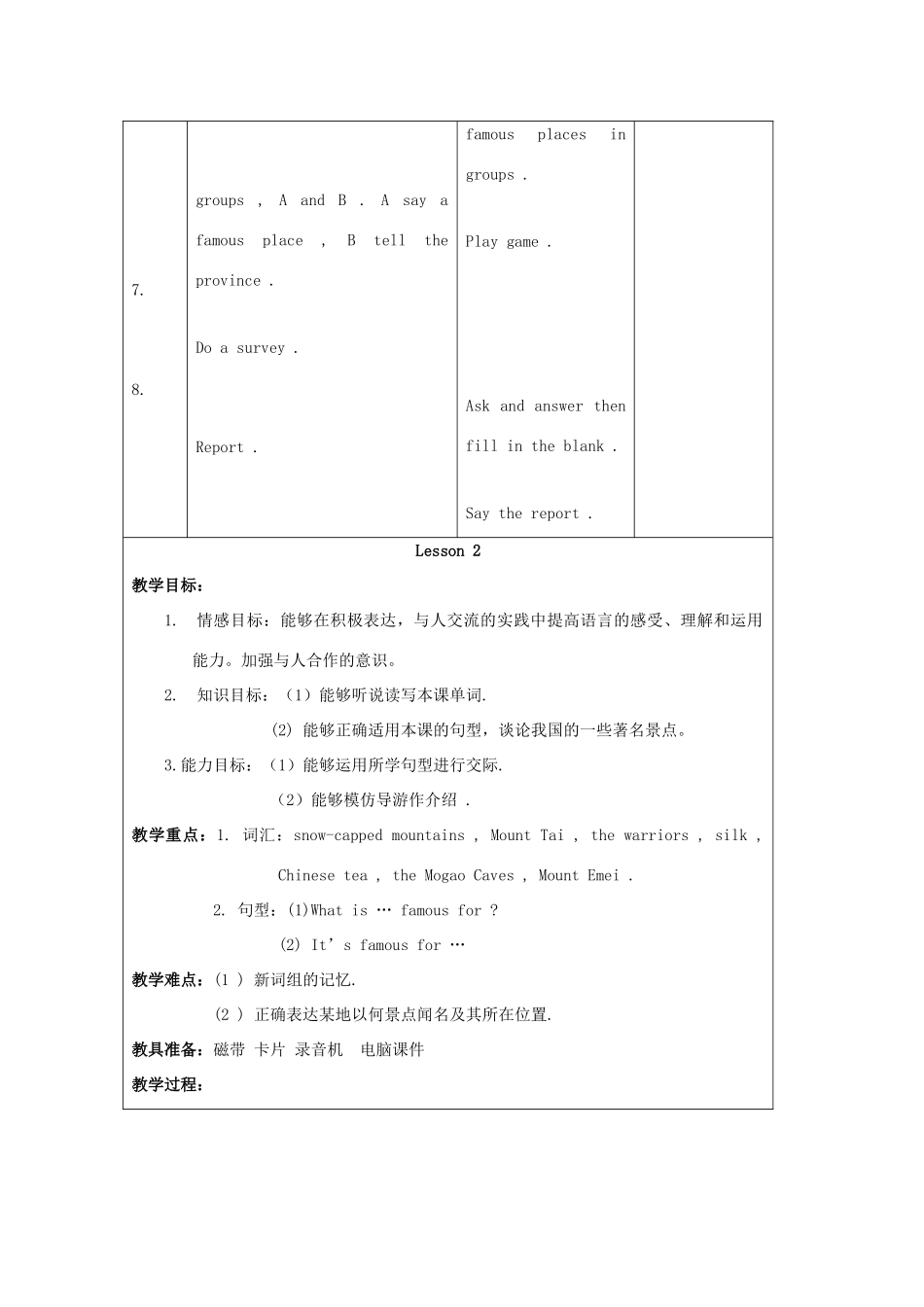 六年级英语上册 Unit 1 In china（Lesson 1-2）教案 人教新起点-人教新起点小学六年级上册英语教案_第3页