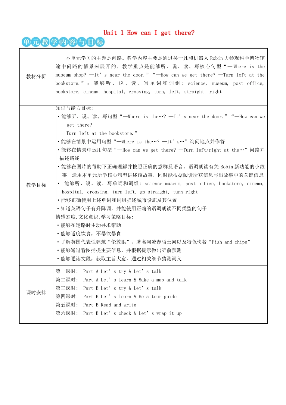 六年级英语上册 Unit 1 How can I get there（第一课时）教案 人教PEP版-人教PEP小学六年级上册英语教案_第1页