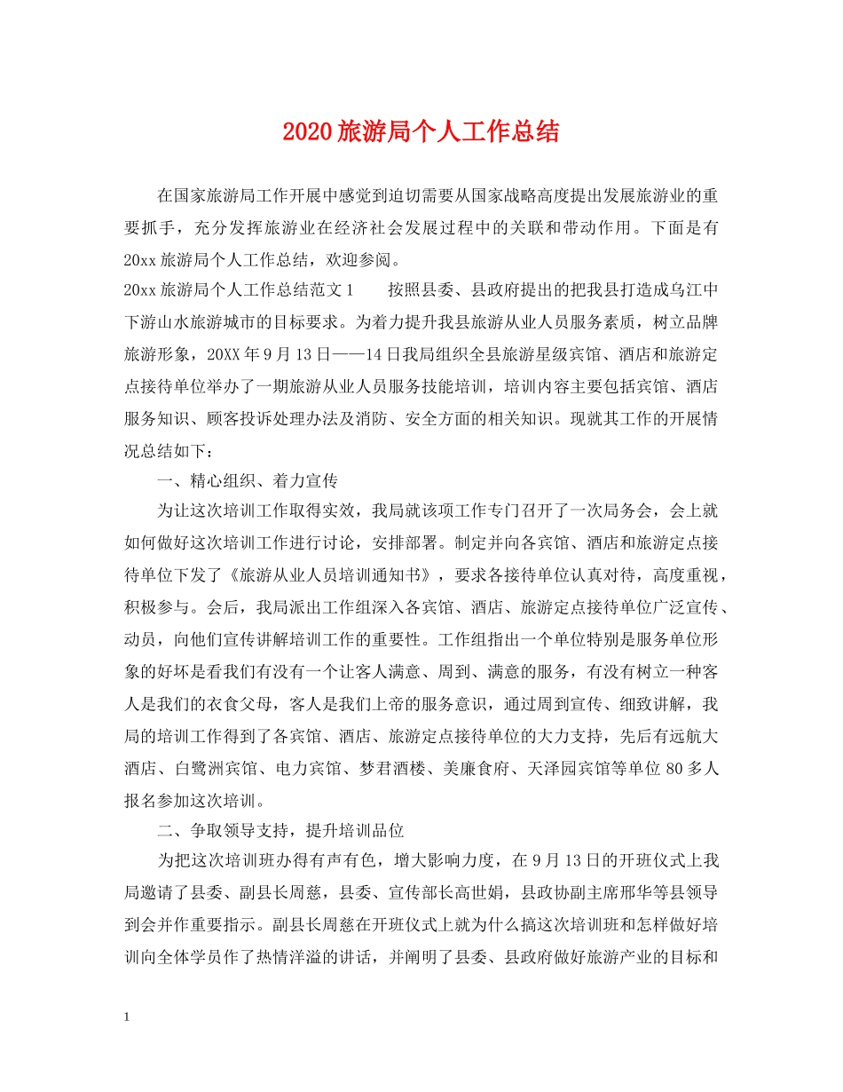 2020旅游局个人工作总结 _第1页