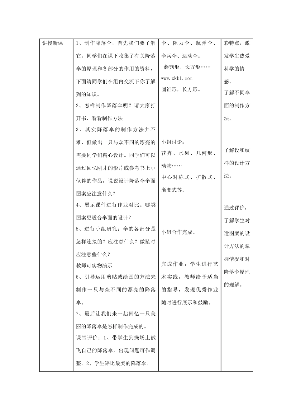 六年级科学下册《降落伞》表格式教案 青岛版_第3页