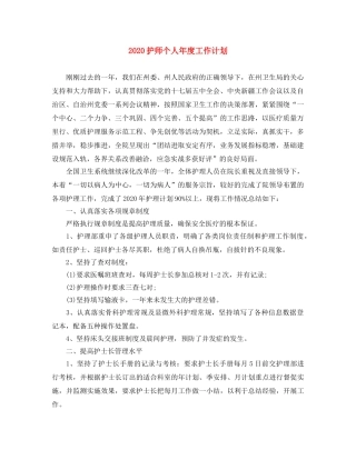 2020护师个人年度工作计划 
