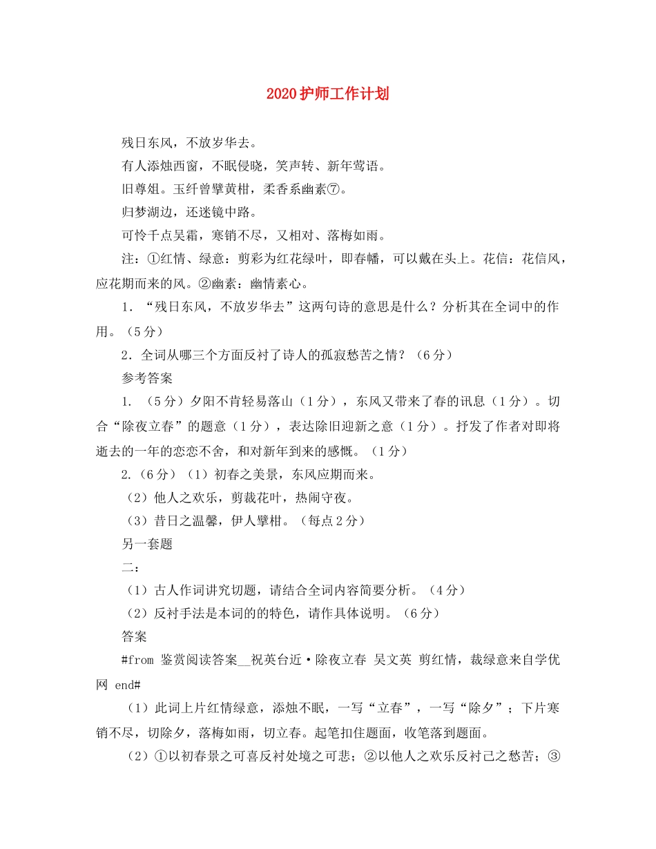 2020护师工作计划 _第1页