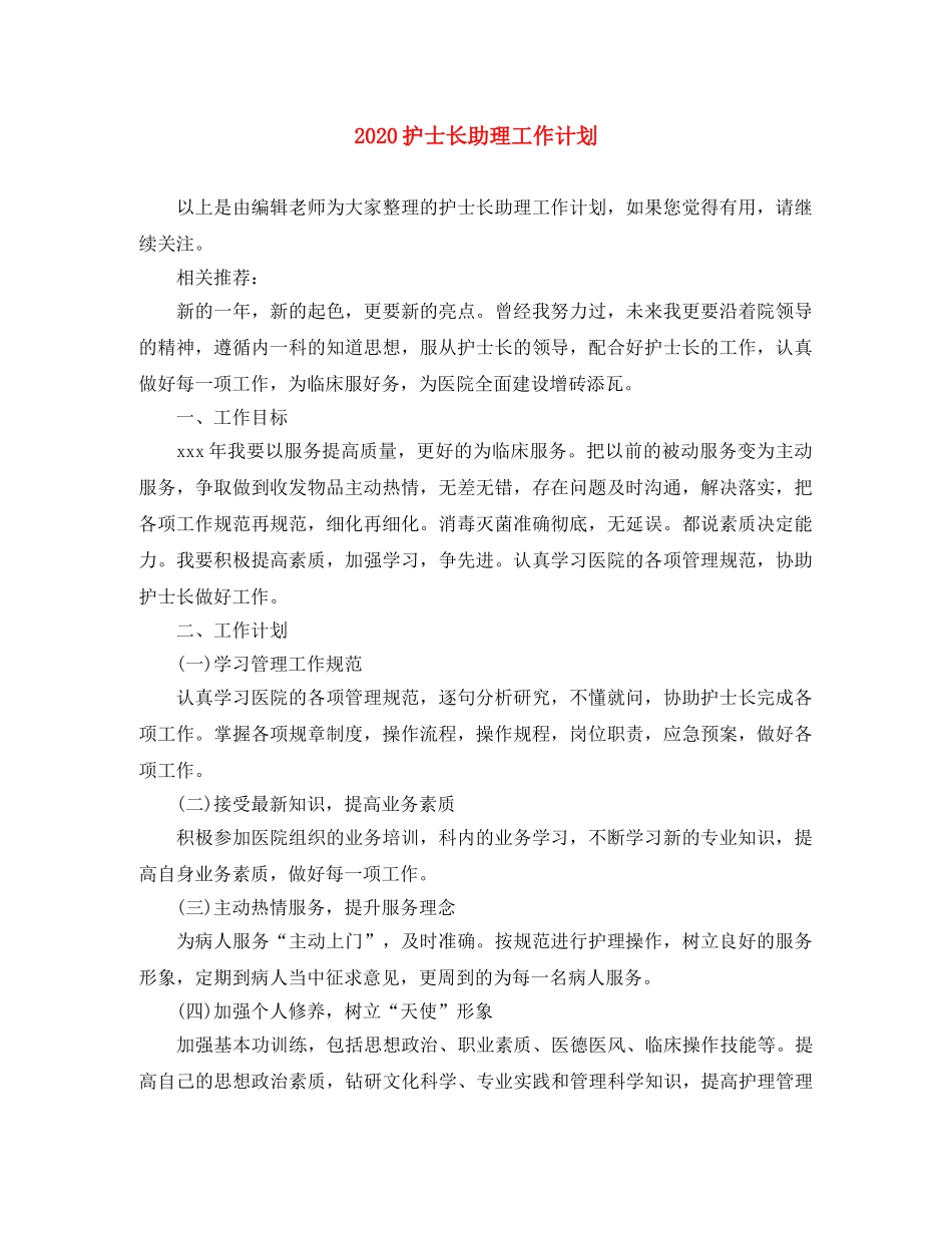 2020护士长助理工作计划 _第1页