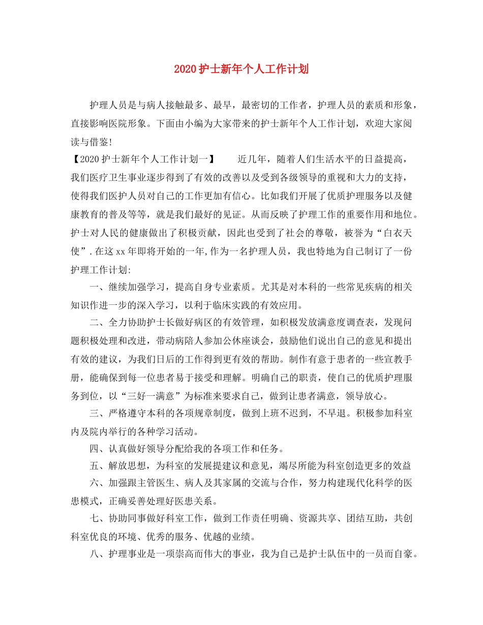 2020护士新年个人工作计划 _第1页