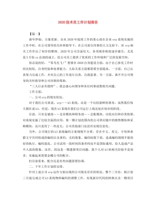 2020技术员工作计划报告 