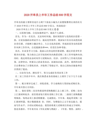2020开单员上半年工作总结800字范文 