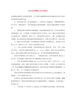2020店长销售的工作计划范文 