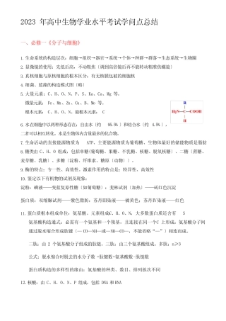 2023年高中生物学业水平考试知识点总结 